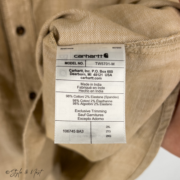 Carhartt Brown Rugged Flex Tan Khaki Short Sleeve Button Down Size 2XL - Picture 2 of 3